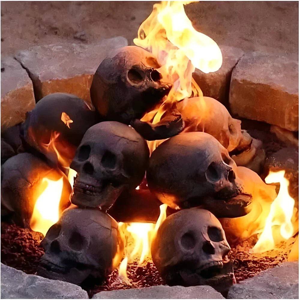 Reusable Firepit Skull Decoration โ Fireproof Ceramic Skull for Fire Pits & Grills | Halloween Stove & Grill Skull Ornament
