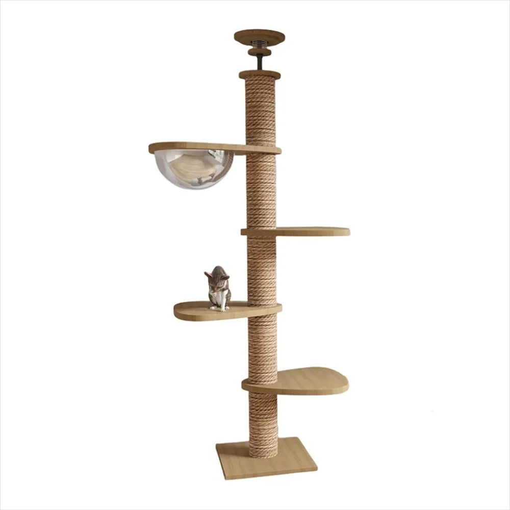 Adjustable Floor-to-Ceiling Tall Cat Tree Tower, Multi-Level Condo with Scratching Post & Hammock, 250–270cm