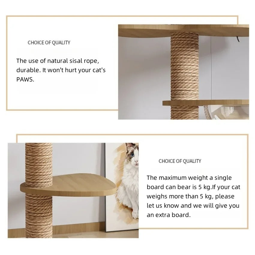 Adjustable Floor-to-Ceiling Tall Cat Tree Tower, Multi-Level Condo with Scratching Post & Hammock, 250–270cm