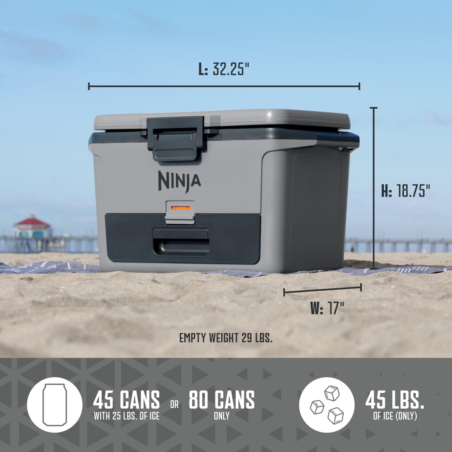 Ninja FrostVault™ 50qt Hard Cooler with Cold Dry Zone, Slate Gray