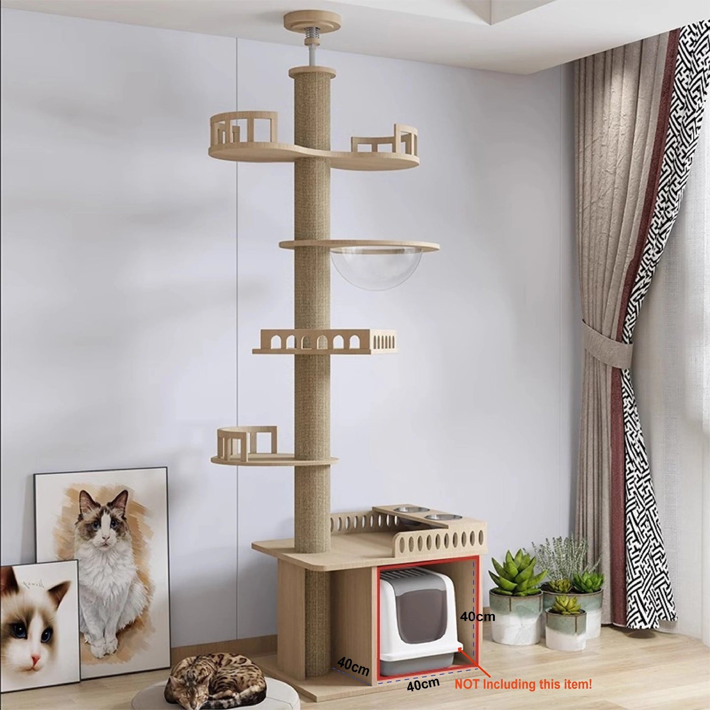 Adjustable Floor-to-Ceiling Tall Cat Tree Tower, Multi-Level Condo with Scratching Post & Hammock, 250–270cm