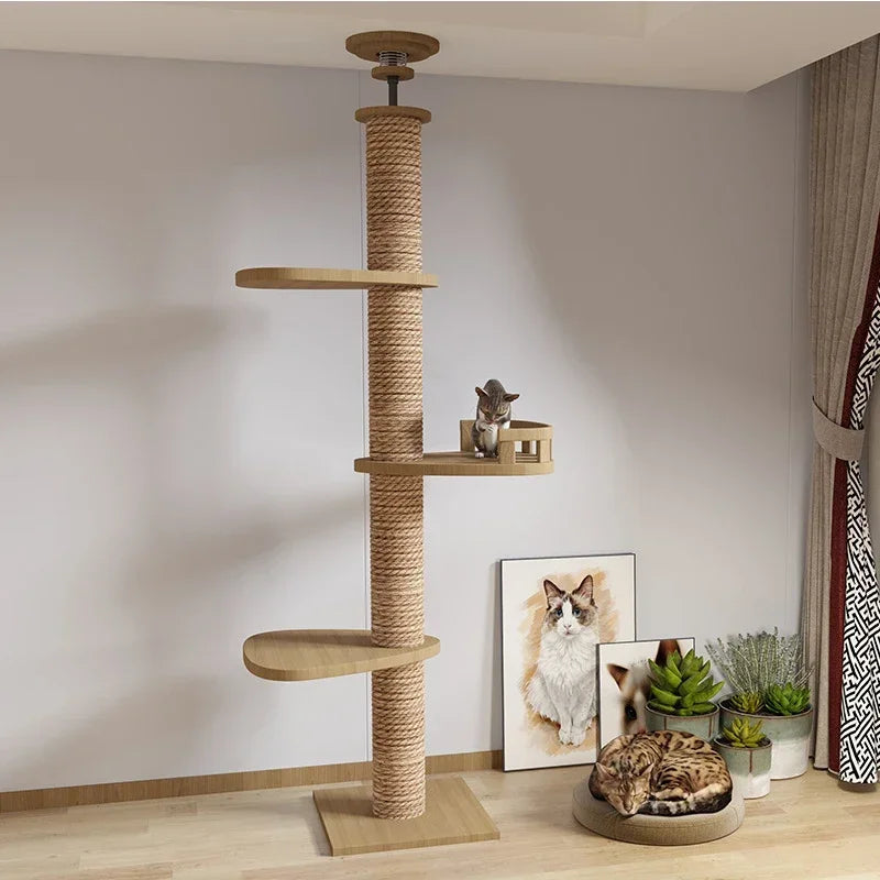 Adjustable Floor-to-Ceiling Tall Cat Tree Tower, Multi-Level Condo with Scratching Post & Hammock, 250–270cm