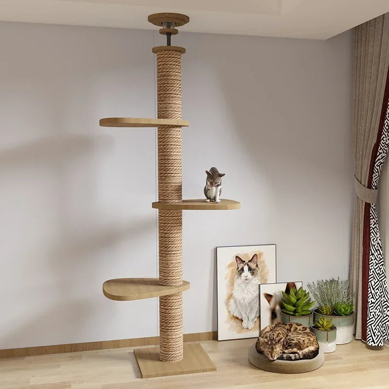 Adjustable Floor-to-Ceiling Tall Cat Tree Tower, Multi-Level Condo with Scratching Post & Hammock, 250–270cm