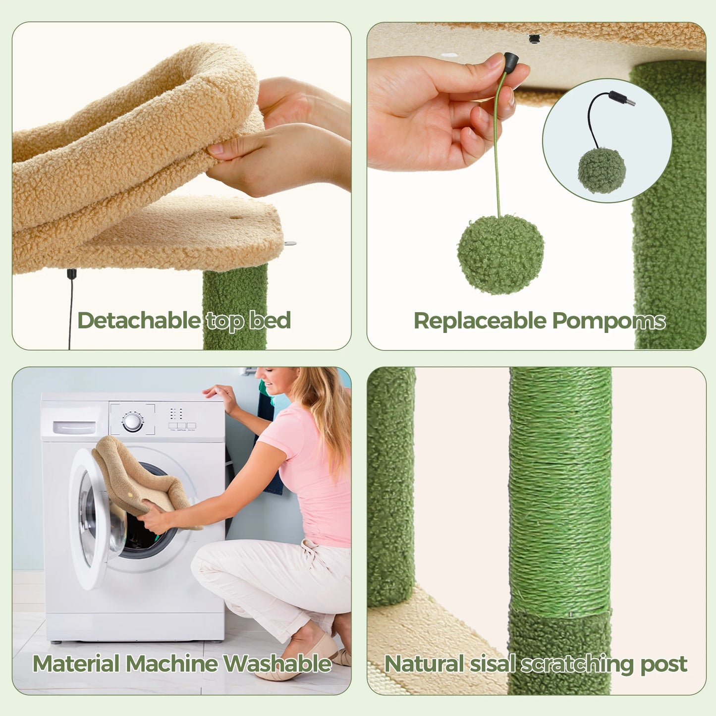 SHA CERLIN 65in Larger Cat Tree Tower Condo for Indoor Kitties/Multi-Level Furniture Activity Center with Wide Base/Cozy Plush Cat Perches/Baskets/Sisal Scratching Posts and Hammock/Beige