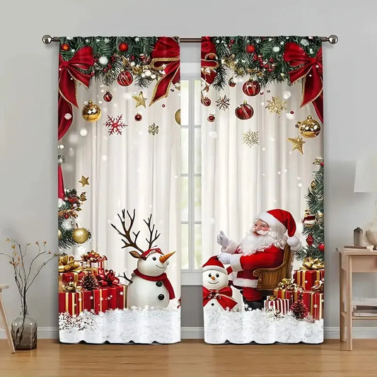 2pcs - Christmas Santa Claus Christmas print curtains, pole bag curtains, home decoration, room decoration