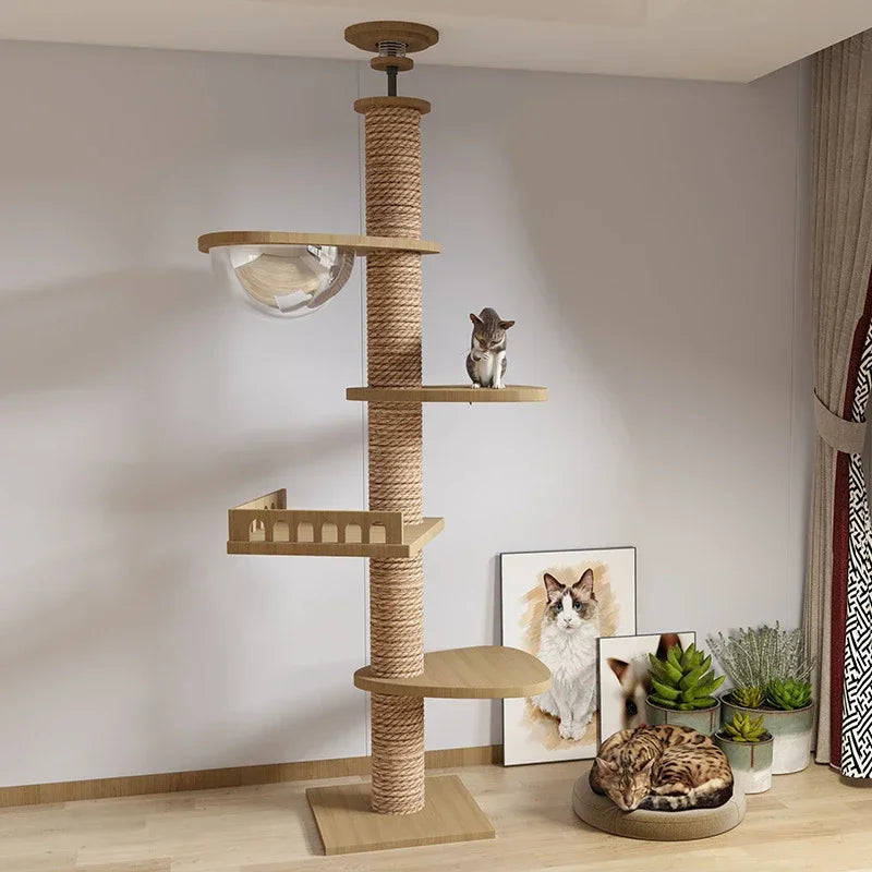 Adjustable Floor-to-Ceiling Tall Cat Tree Tower, Multi-Level Condo with Scratching Post & Hammock, 250–270cm