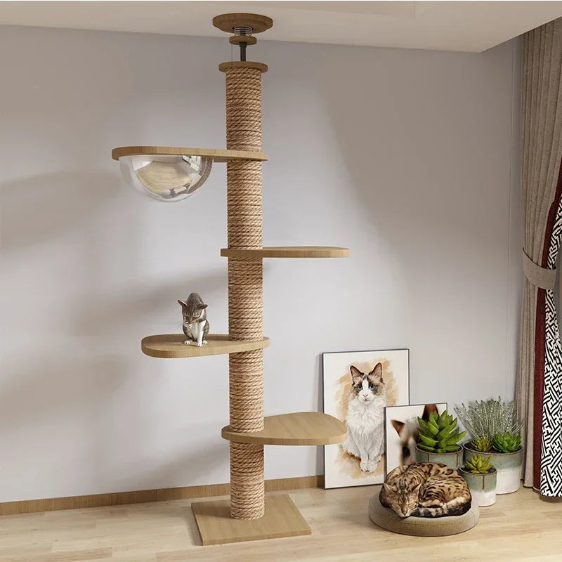 Adjustable Floor-to-Ceiling Tall Cat Tree Tower, Multi-Level Condo with Scratching Post & Hammock, 250–270cm