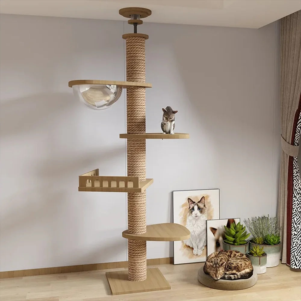 Adjustable Floor-to-Ceiling Tall Cat Tree Tower, Multi-Level Condo with Scratching Post & Hammock, 250–270cm