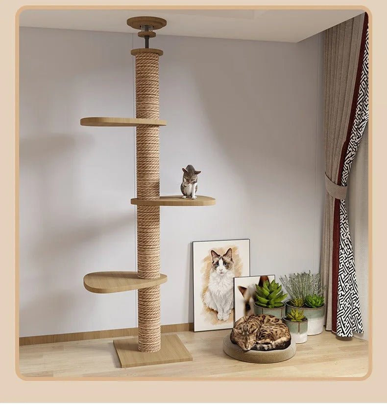 Adjustable Floor-to-Ceiling Tall Cat Tree Tower, Multi-Level Condo with Scratching Post & Hammock, 250–270cm