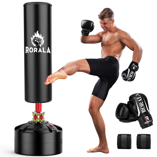 RORALA Punching Bag with Stand 70"-203lbs Freestanding Heavy Boxing Bag Including 12OZ Boxing Gloves for Adult Youth Kids Gift Selection