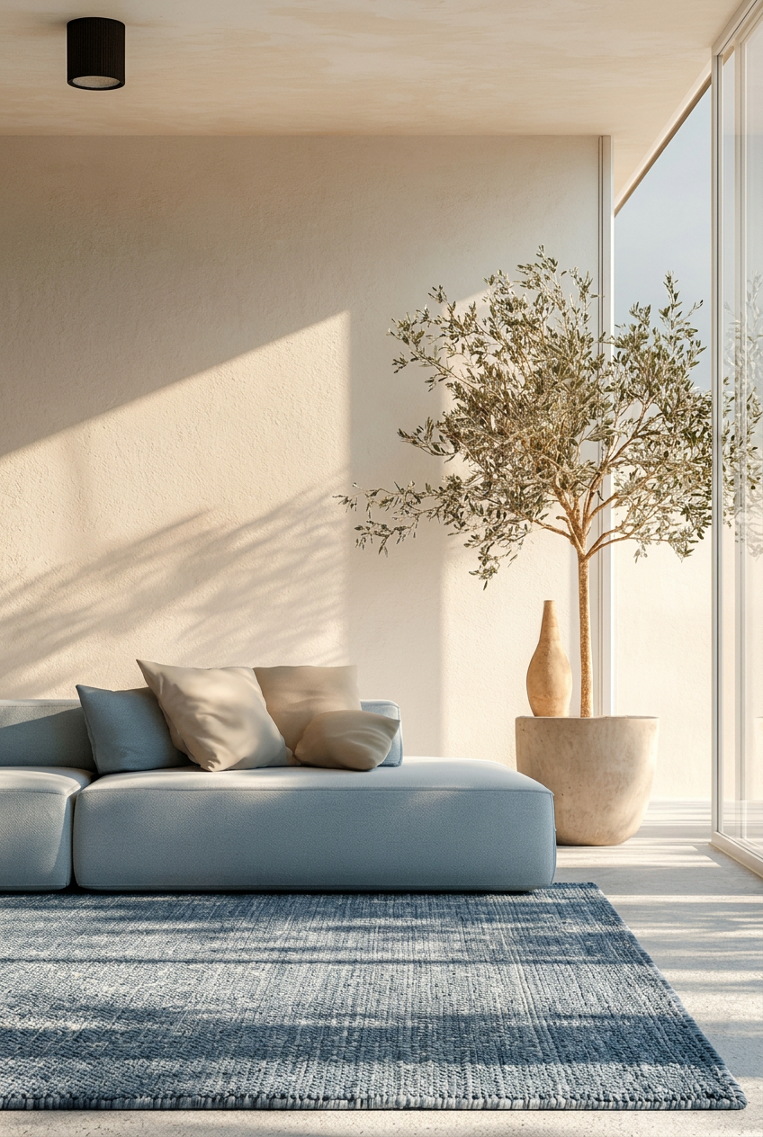 Interior with a more visible blue-grey carpet
