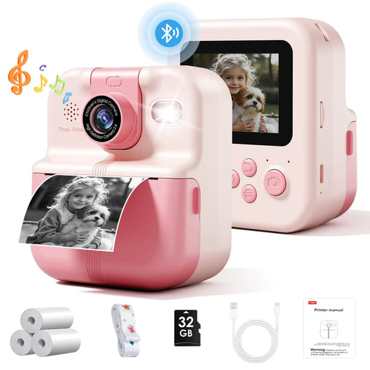 Bluetooth Kids Camera Instant Print 1080P Mini Toddler Camera for Boys Girls Portable DIY Instant Digital Camera for Kids Cool Idea Gift Toys for Birthday Kids Printable Camera for Phone & Tablet
